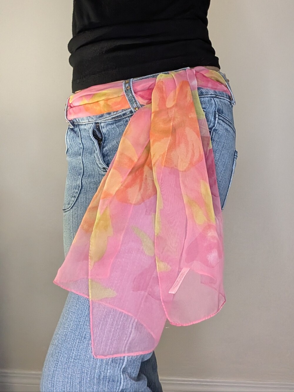 Y2K Sheer Pink And Green Floral Scarf Belt